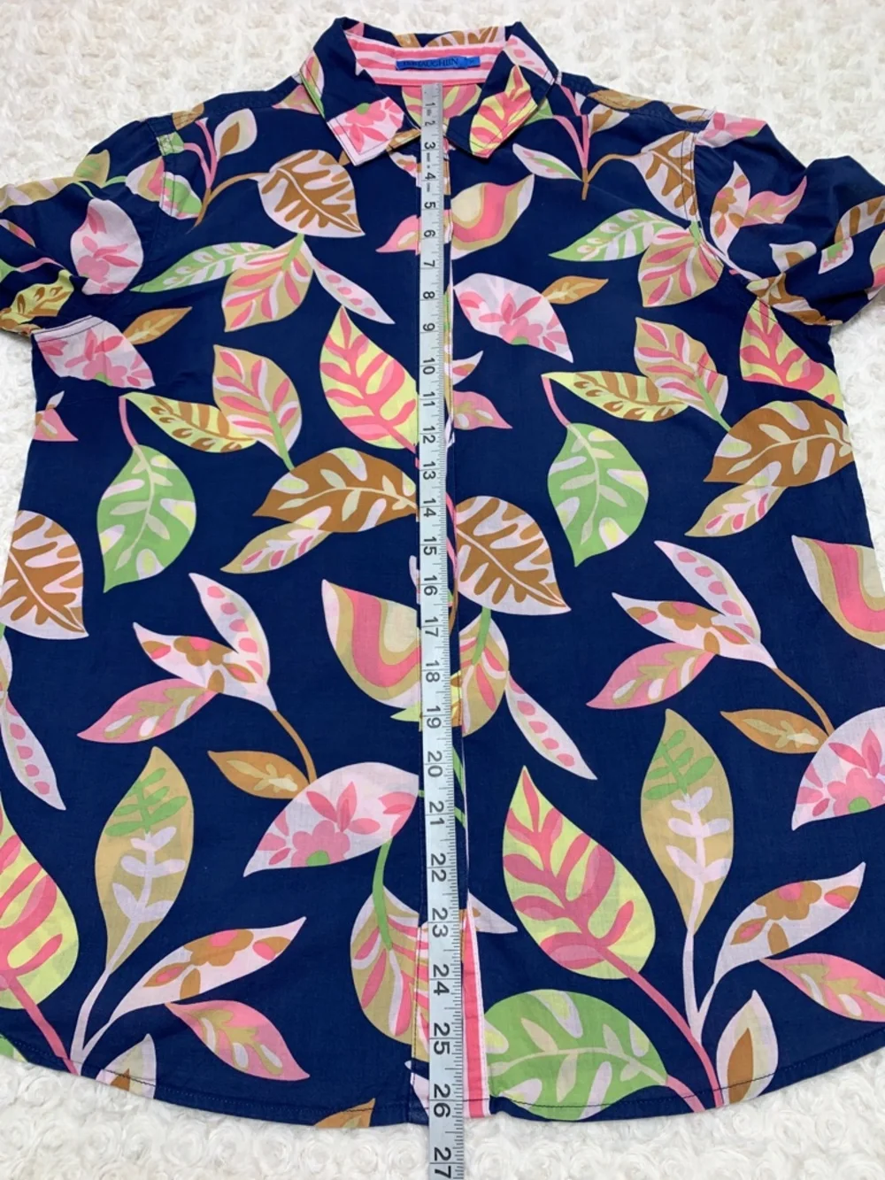J. McLaughlin Lois Navy Botanical Print !00% Cotton Shirt Sz M